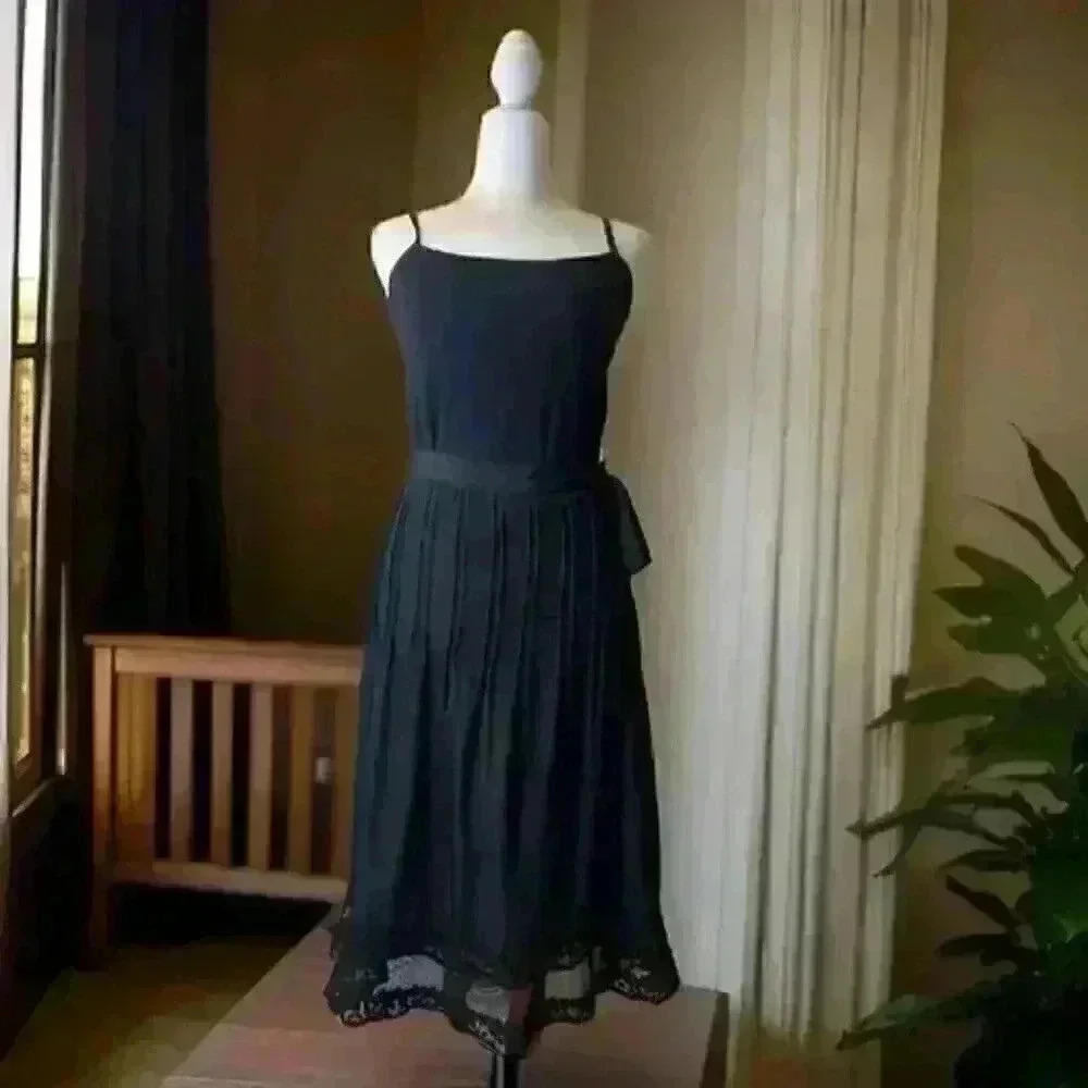 Odille Black Maxi Slip Dress with Lace Hem